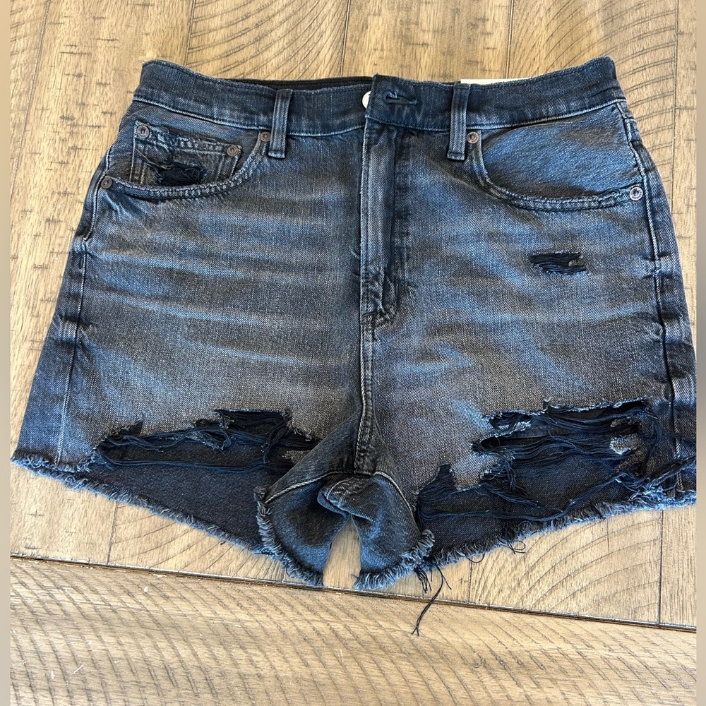 American Eagle Black Jean Shorts Distressed High-Waisted